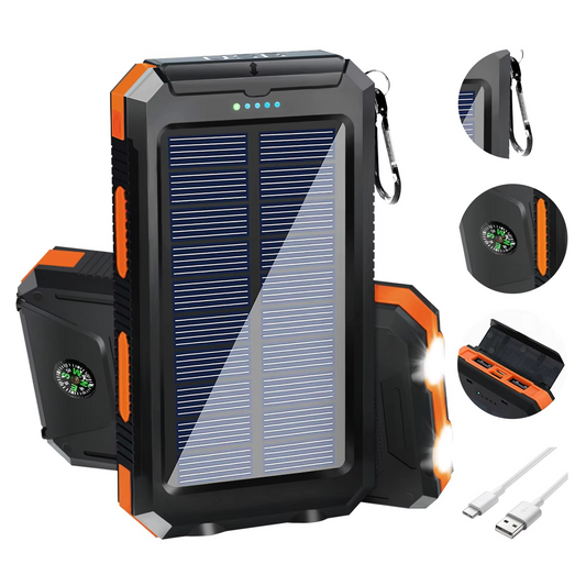 Portable Solar Power Bank with Dual USB and LED Flashlight